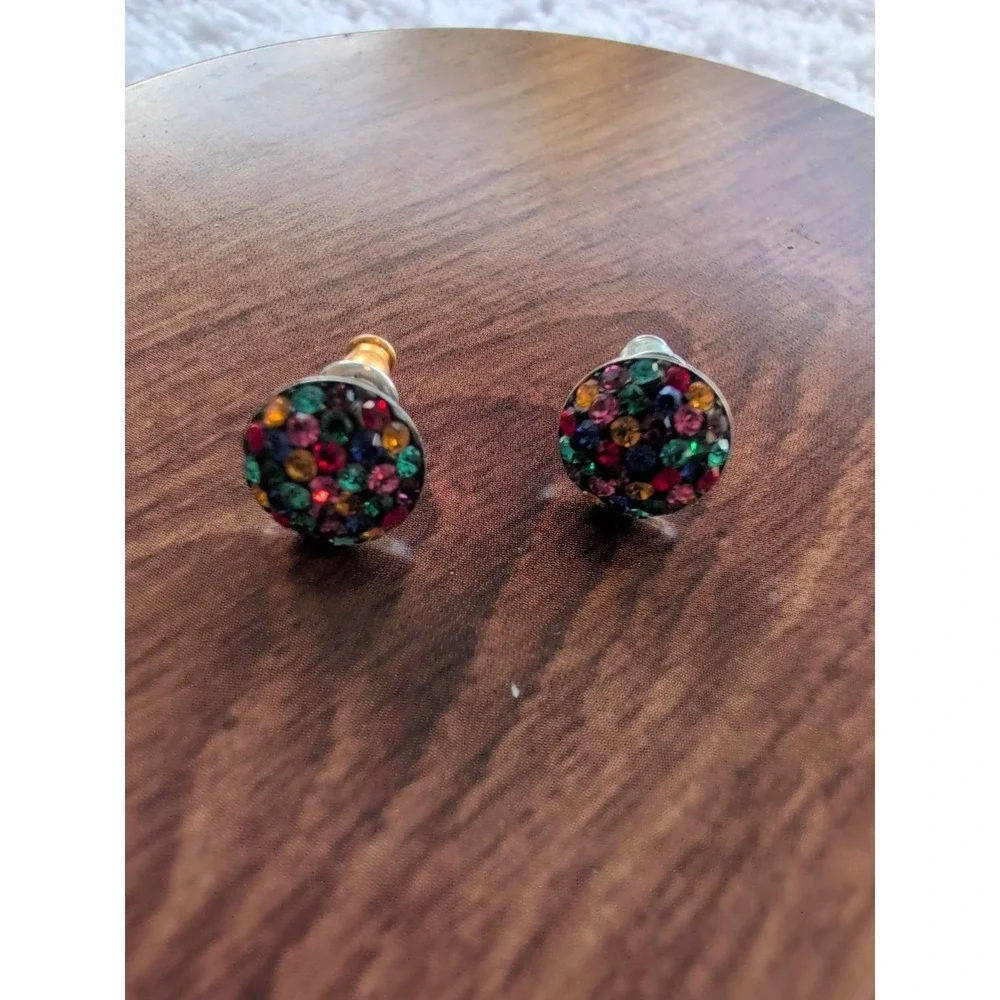 Lovely Confetti Colors CZ 925 Sterling‎ Silver Round Stud Earrings